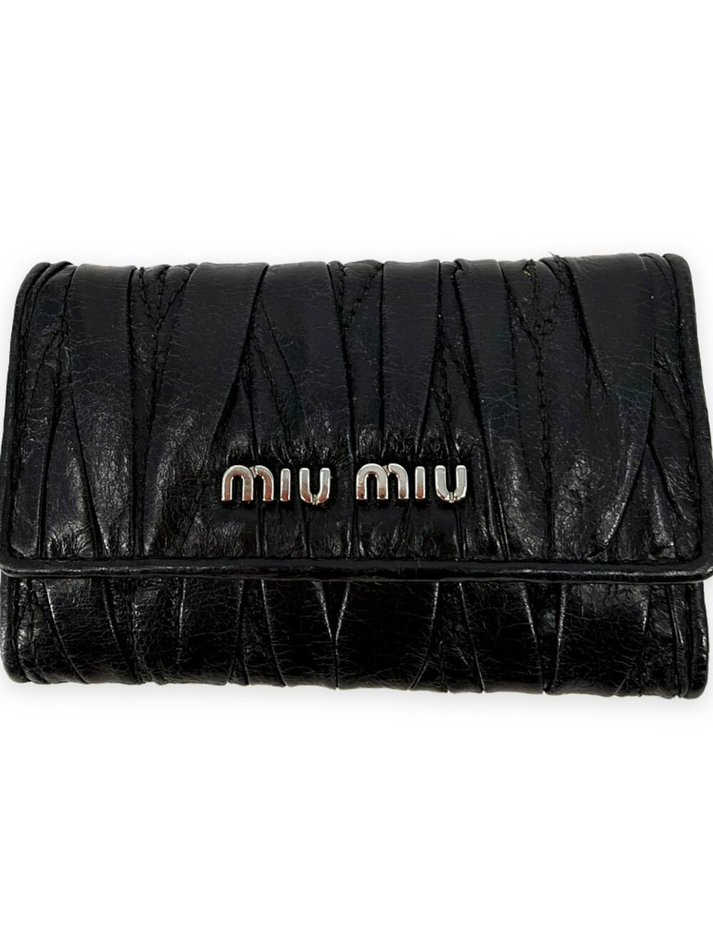 Miu Miu Matelasse Pleated Nappa Leather Key Case Black Silver